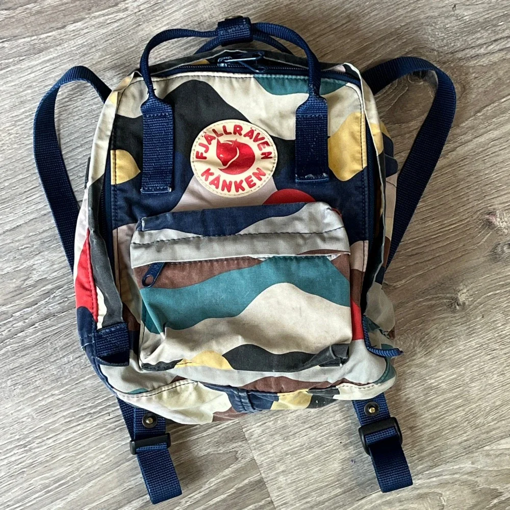 Fjallraven Kanken Art Mini Backpack Abstract Landscape Camo Blue 23611 Kids